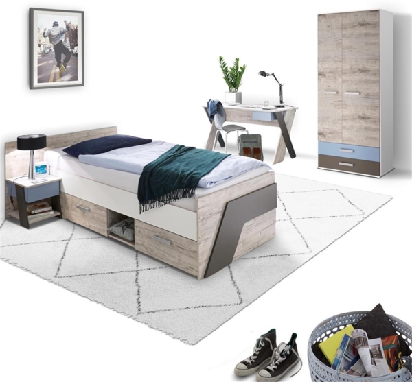 Kleiderschrank LEEDS-10 mit 2 Türen und 2 Schubkästen, Sandeiche Nb./weiß/Lava/Denim, B/H/T ca. 75,6/193,5/60,0 cm Bild 7