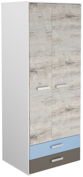 Kleiderschrank LEEDS-10 mit 2 Türen und 2 Schubkästen, Sandeiche Nb./weiß/Lava/Denim, B/H/T ca. 75,6/193,5/60,0 cm Bild 6