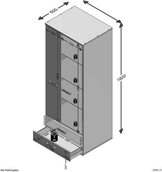 Kleiderschrank LEEDS-10 mit 2 Türen und 2 Schubkästen, Sandeiche Nb./weiß/Lava/Denim, B/H/T ca. 75,6/193,5/60,0 cm Bild 3