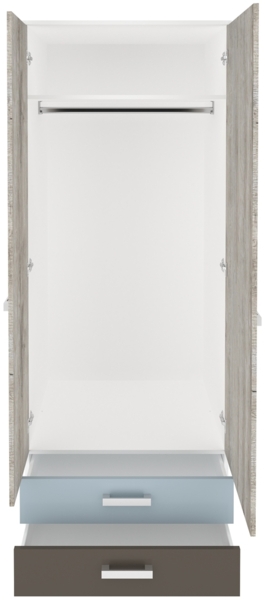 Kleiderschrank LEEDS-10 mit 2 Türen und 2 Schubkästen, Sandeiche Nb./weiß/Lava/Denim, B/H/T ca. 75,6/193,5/60,0 cm Bild 5