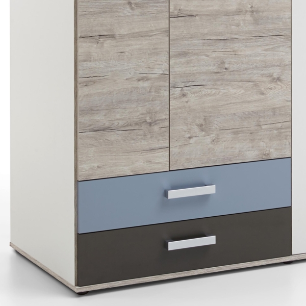 Kleiderschrank LEEDS-10 mit 2 Türen und 2 Schubkästen, Sandeiche Nb./weiß/Lava/Denim, B/H/T ca. 75,6/193,5/60,0 cm Bild 2