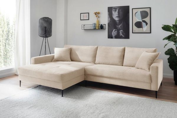 Trends by HG Ecksofa Summer L-Form, in Cord-Stoff mit Metallfuß