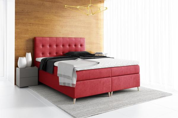 Boxspringbett Schlafzimmerbett GABIN 180x200cm Stoff Jasmine Rot