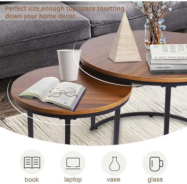 Runde Couchtische 2er-Set Beistelltisch Metallrahmen 60 cm Wohnzimmer Bild 5