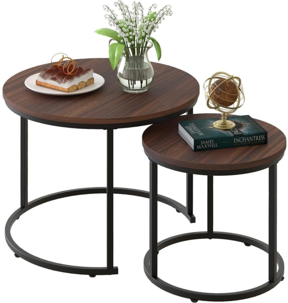 Runde Couchtische 2er-Set Beistelltisch Metallrahmen 60 cm Wohnzimmer