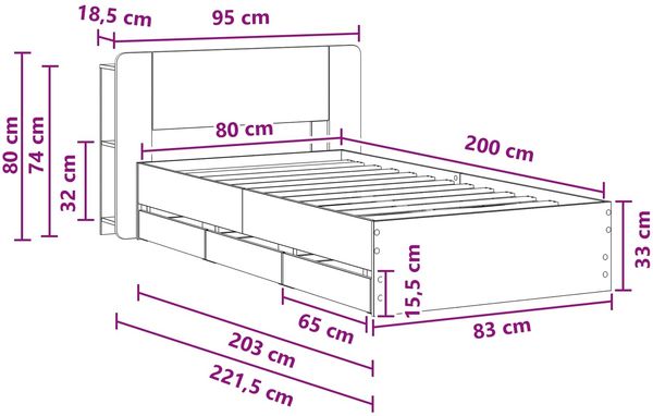 vidaXL Bettgestell mit Stauraum Weiß 80 x 200 cm Holzwerkstoff 3433918 Bild 10