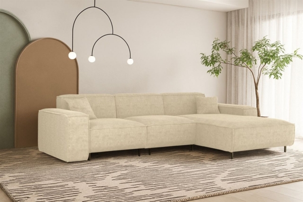 Ecksofa Designersofa GLORIA in Stoff Scala Creme Ottomane Rechts