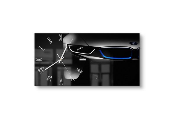 DEQORI Wanduhr 'BMW i8 Frontalaufnahme' (Glas Glasuhr modern Wand Uhr Design Küchenuhr)