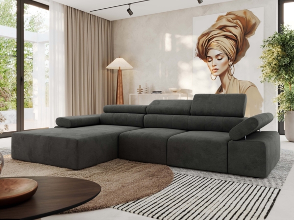 Ecksofa mit Relax-funktion, Elektrisch verstellbarer Sitz, L-förmige Ecke mit Armlehnen, Wellenfeder - RILASSO - linke Seite