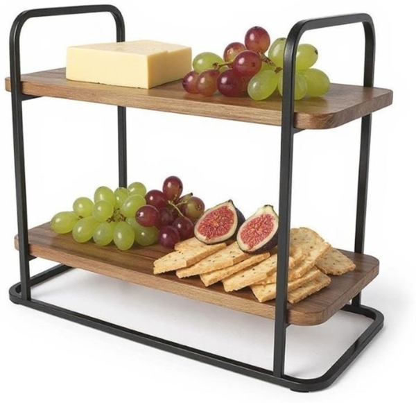 Servierständer aus Bambus & Metall – 2-stöckig für Kuchen, Brunch & Party