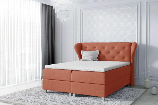 99rooms Bellagio Boxspringbett Velours 200 x 200 cm Korallenrot