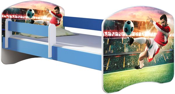 ACMA Kinderbett Jugendbett mit Einer Schublade und Matratze Blau mit Rausfallschutz Lattenrost II 140x70 160x80 180x80 (37 Fußballer 2, 160x80)
