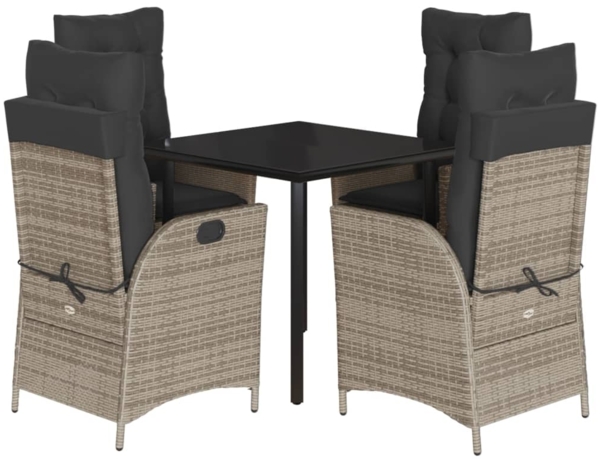 vidaXL 5-tlg. Garten-Essgruppe mit Kissen Grau Poly Rattan 3213225