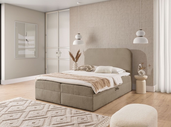 Boxspringbett Schlafzimmerbett AMADOR 160x200cm Stoff Coral Dunkelbeige