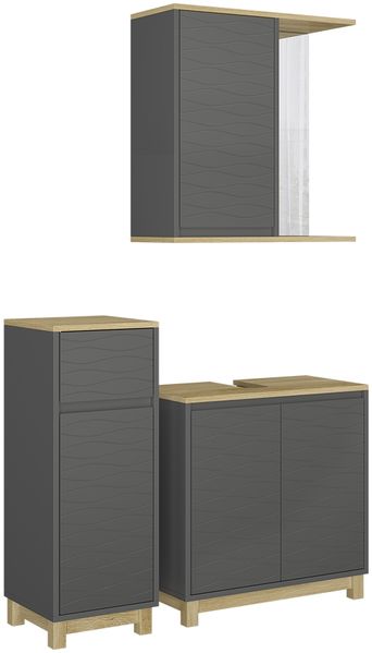 Badmöbel-Set Livia Anthrazit/Eiche 3 Teile, mit Midischrank Vicco