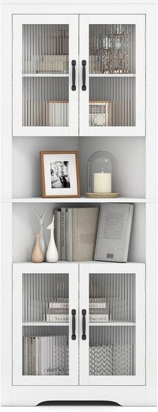 KOMFOTTEU Hochschrank 6-stufiger Eckschrank mit verstellbaren Regale, weiß
