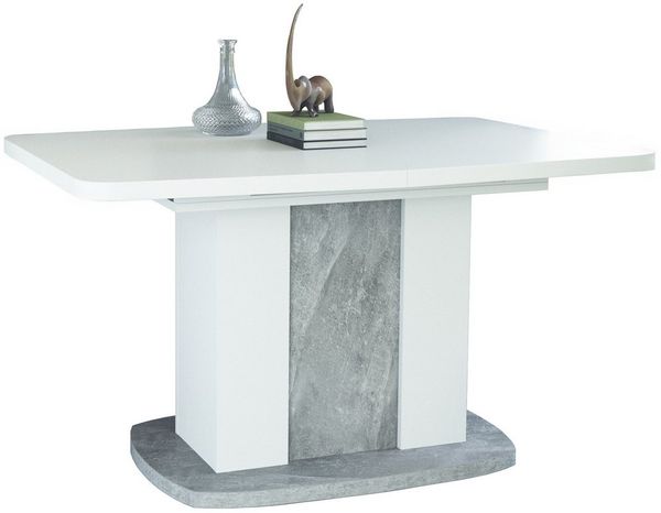 Vladon Esstisch Abgerundet (Esstisch, ausziehbar 140 - 180 / 160 - 200 x 75 x 90 cm), in Weiß / Beton, Weiß / Anthrazit, Anthrazit / Weiß verfügbar