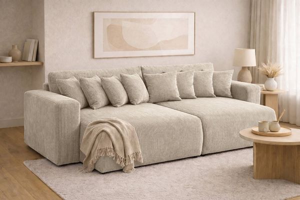 Kaiser Möbel Schlafsofa, Cordstoff Poso, PIANO DOUBLE, Große Liegefläche, Tiefe Sitzfläche, Cordstoff mit markanter Struktur