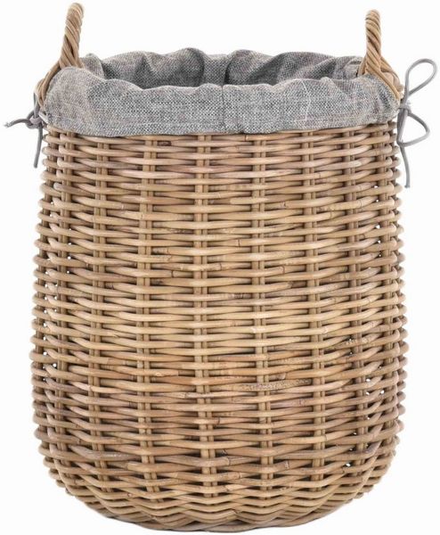Krines Home Wäschekorb Wäschekorb Tragekorb rund bauchig mit Inlett Deko Korb mit Griffen, Natur Rattan Wäschesammler zur Aufbewahrung mit Inlett