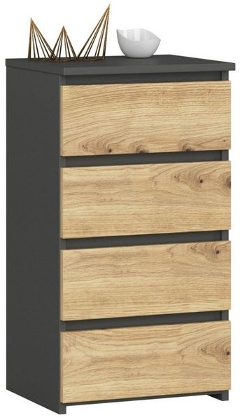 Milord FURNITURE Kommode mit 4 Schubladen 40 cm breit Holz Schrank B40xH74xT35 cm (Highboard Anrichte Schlafzimmer Wohnzimmer Flur Büro Organizer)