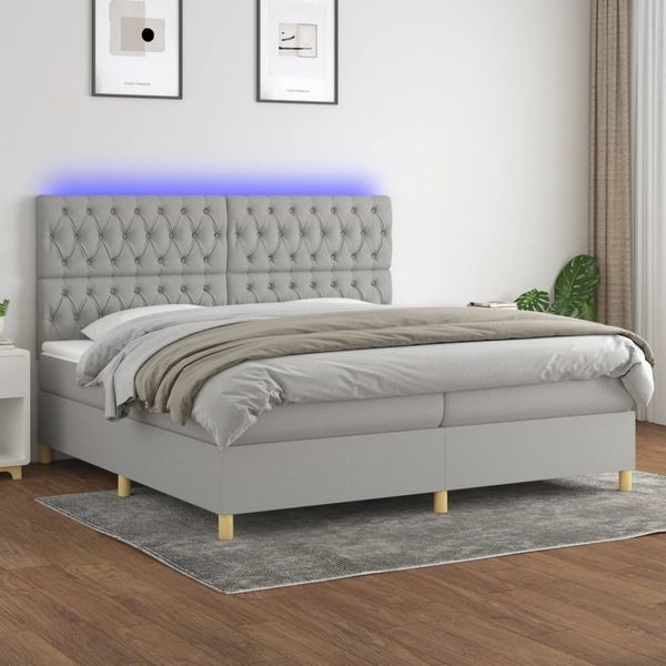vidaXL Boxspringbett mit Matratze & LED Hellgrau 200x200 cm Stoff, Härtegrad: H2 [3135701]