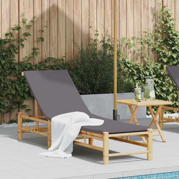 Sonnenliege, Gartenliege mit Auflage 55x199x30 cm Bambus