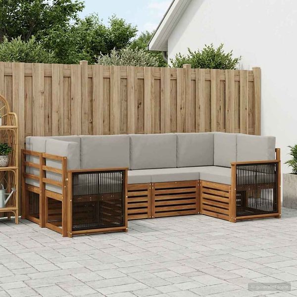 vidaXL Ecksofa Set mit Kissen 5 pcs Natürlich und Hellgrau 3384772