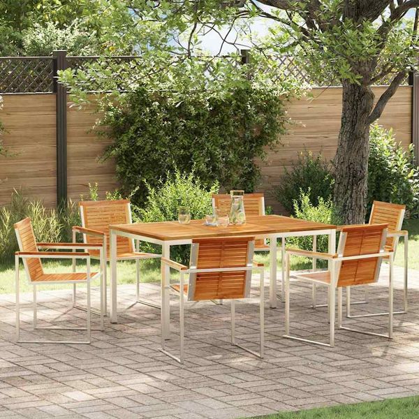 vidaXL Garten Essgruppe 7 pcs Massives Teakholz und Edelstahl 3334824