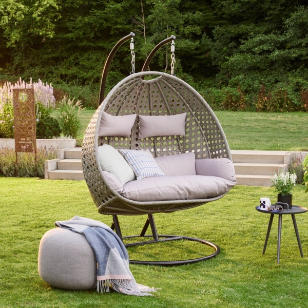 HOME DELUXE 'TWIN' Hängesessel, Polyrattan grau, ‎126 x 145 x 195 cm