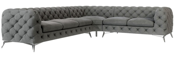 S-Style Möbel Ecksofa Chesterfield Kalina mit Silber Metall Füßen, Die Eckeinheit kann entweder rechts- oder linkshändig sein, mit Wellenfederung