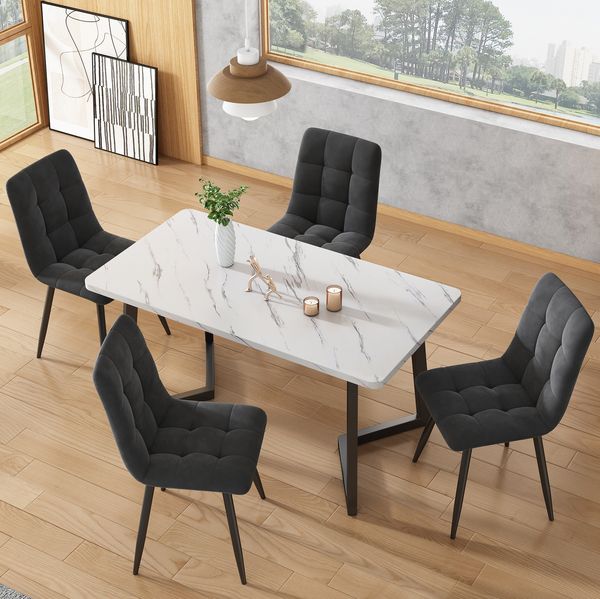 Esszimmerstuhl 44 x 46 x 86 cm im 4er-Set – Polsterstuhl mit Samtbezug und Metallgestell in Grau