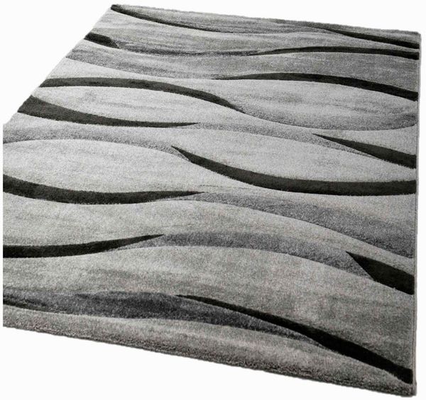 Vimoda Teppich Wohnzimmer hochwertiger Modern Wellenmuster, Rechteckig, Höhe: 12 mm, Hoch tief dichter, angenehmer Teppich in Grau Anthrazit Braun Beige