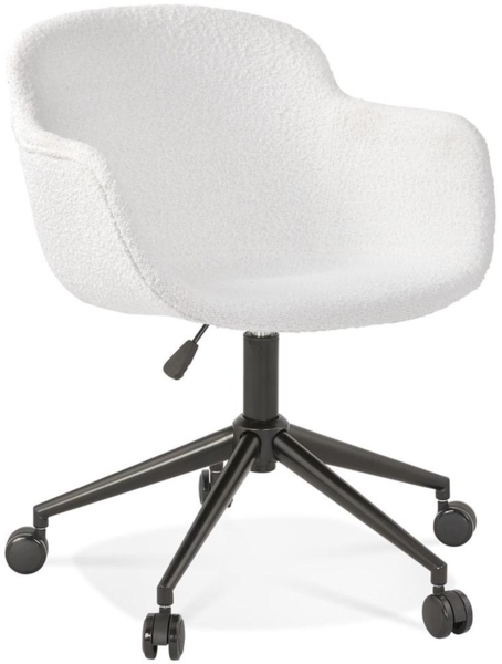 Bürostuhl mit weißer Bouclé-Polsterung | Ergonomischer Schreibtischstuhl mit Rollen | Drehstuhl höhenverstellbar mit Armlehnen | Modern für Homeoffice | 59x54x80 cm in Weiß | Pilano von Kadima Design