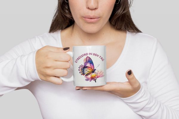 WS-Trend Tasse Stressfrei Schmetterling Butterfly Kaffeetasse Teetasse Geschenkidee, Keramik, 325 ml