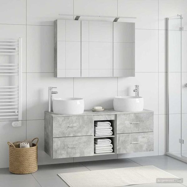 vidaXL Badezimmermöbel-Set 4 pcs Betongrau Ingenieurholz und Glas 3407018