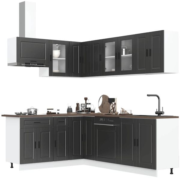 vidaXL 11-tlg. Küchenschrank-Set Porto Schwarz Holzwerkstoff 3314902