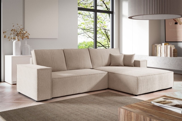 Ecksofa Schlafsofa CORUNIA Stoff Aragon Beige Ottomane Rechts