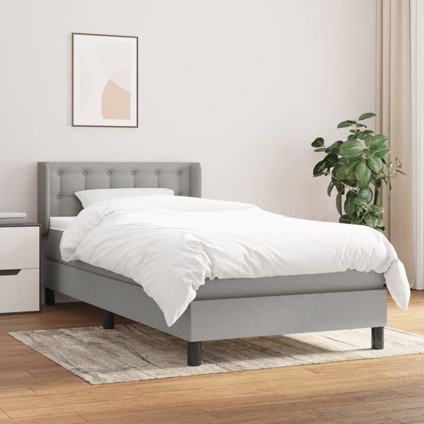 Boxspringbett mit Matratze Stoff Hellgrau 90x200 cm, Härtegrad: H2 [3130001]