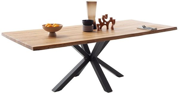 Lomadox Esstisch DEWEY-06, 160x90 cm, Wildeiche massiv geölt, Metallgestell schwarz