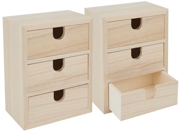 VBS Aufbewahrungsbox Mini-Schränkchen (8 St), mit 3 Schüben 14,5 cm x 11,5 cm 2er-Pack