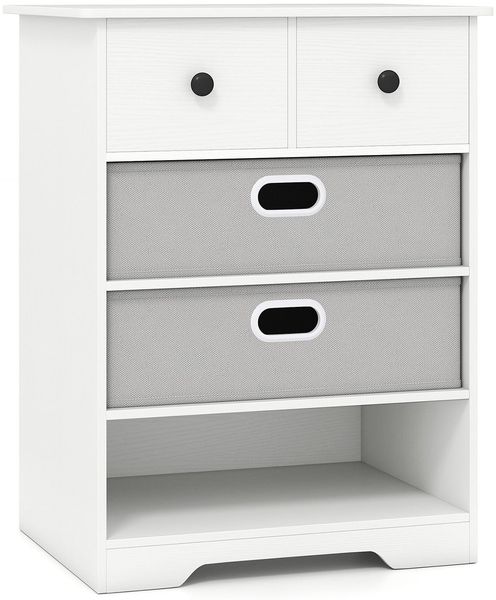 Kommode mit 4 Schubladen Kommodenschrank mit offenen Regalen Nachttisch Aufbewahrungskommode 58 x 42 x 75 cm Weiß