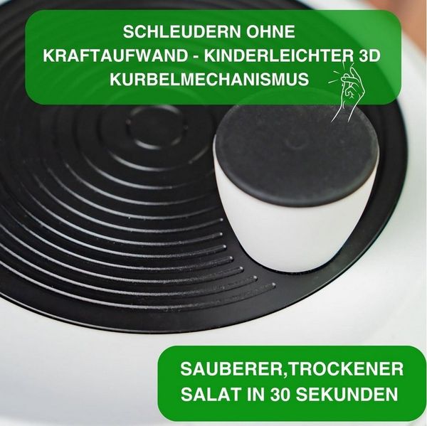 Thiru Salatschleuder Premium Salatschleuder 5L - Made in Germany - BPA Frei, 5 Liter, BPA frei, Rutschfest, Leichtes Kurbeln
