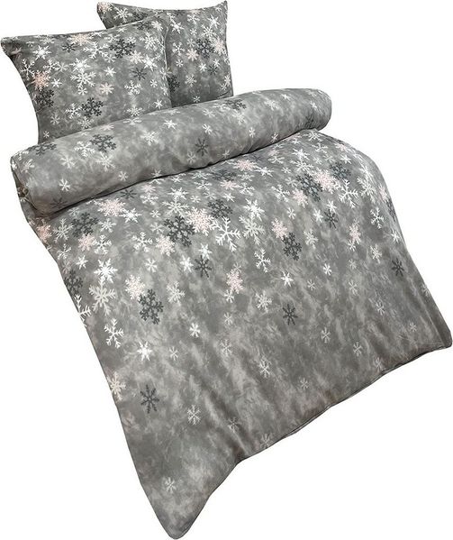 Visaggio Bettwäsche Winter Fleece Bettbezug flauschig warm, Fleece, 3 teilig, Thermofleece kuschelig weich, Schneeflocken