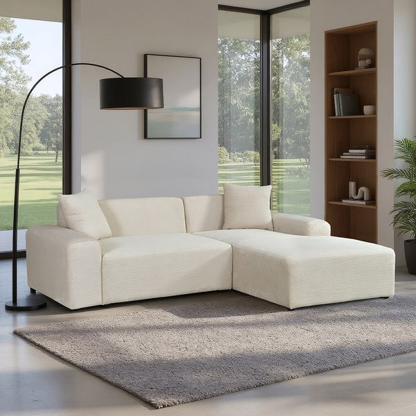 HOME DELUXE Ecksofa AMELIO Cord Beige Rechts - 240 x 178 cm
