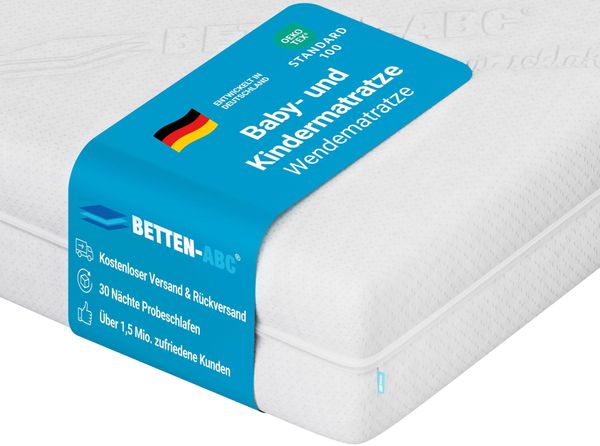 Betten-ABC - Junior Duo - Wendematratze für Babys & Kleinkinder - 80x180 cm - mit Rundum-Trittkante & 2 Seiten - Oeko-TEX-Zertifiziert - Abnehmbarer & waschbarer Aloe Vera-Bezug - Lieferung per Paket