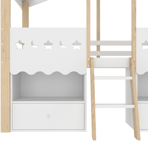 Hochbett mit LED-Beleuchtung, Regal, Schubladen, Trittleiter und Stauraum, 90x200 cm, Kinderbett mit Rausfallschutz, Kiefer Bild 9