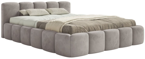 Selsey 'Cloudy Low' Polsterbett 200x200 cm, wasserabweisender Samt, Hellgrau