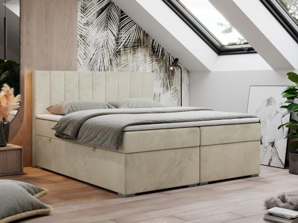 Boxspringbett, Matratze und Topper, zwei Bettkästen - LOPE - 200x200cm - Beige Velours - H3