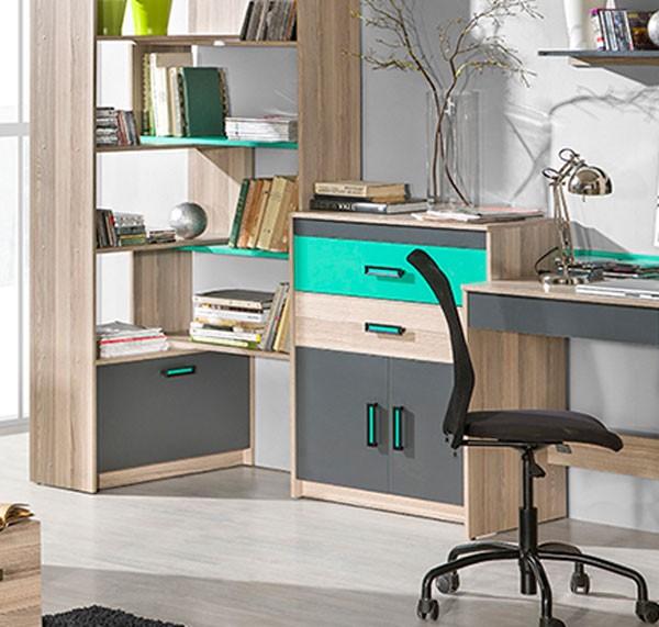 Schubladenschrank Rimini 90x82cm Innenschublade matt Farbe: RAL 6004 blaugrün matt / grau RI-D2A/90/1A