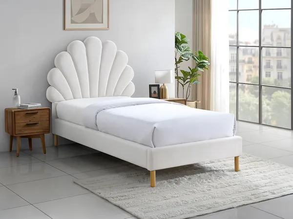 Vente-unique - MOANA Bett SamtStoff Weiß - B 117 cm x H 128 cm x L 220 cm